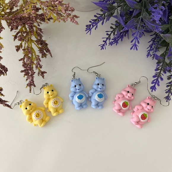 Rose Pink earrings Care Bears Inspired earrings bear rainbow care bear Hot Pink - Picture 6 of 14